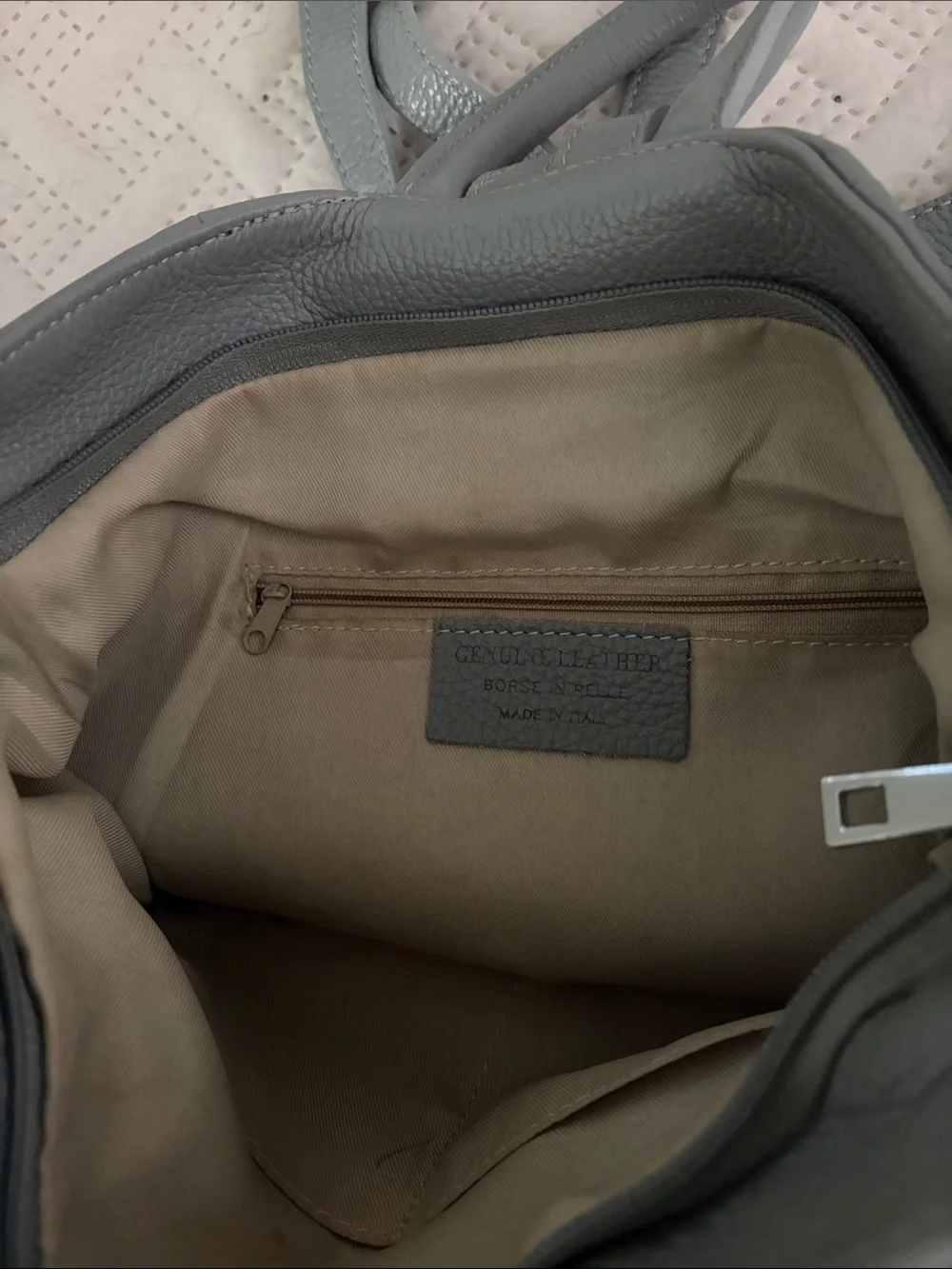 Pebbled Leather Fold-Over Backpack in Slate Blue-Gray